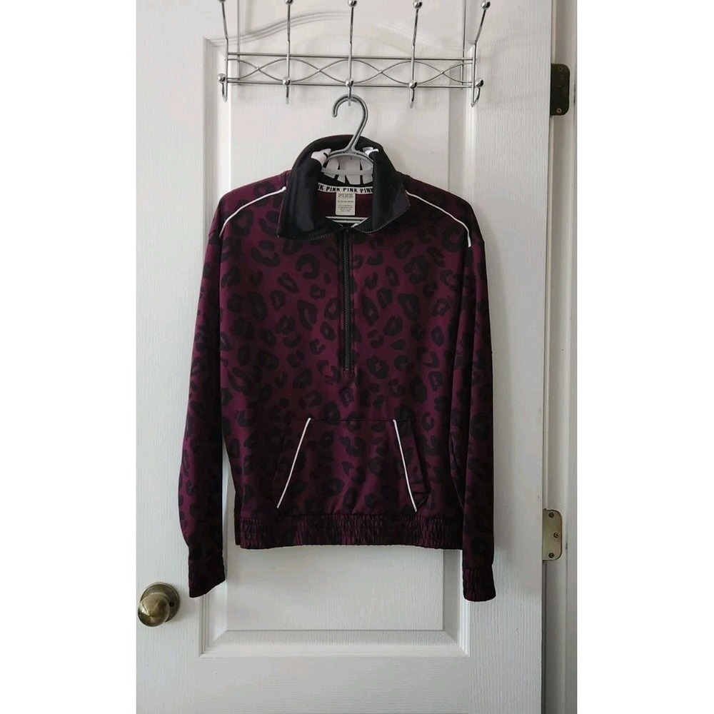 Victoria Secret Pink‎ Womens Purple Sweatshirt Animal Print Half Zip Size XS